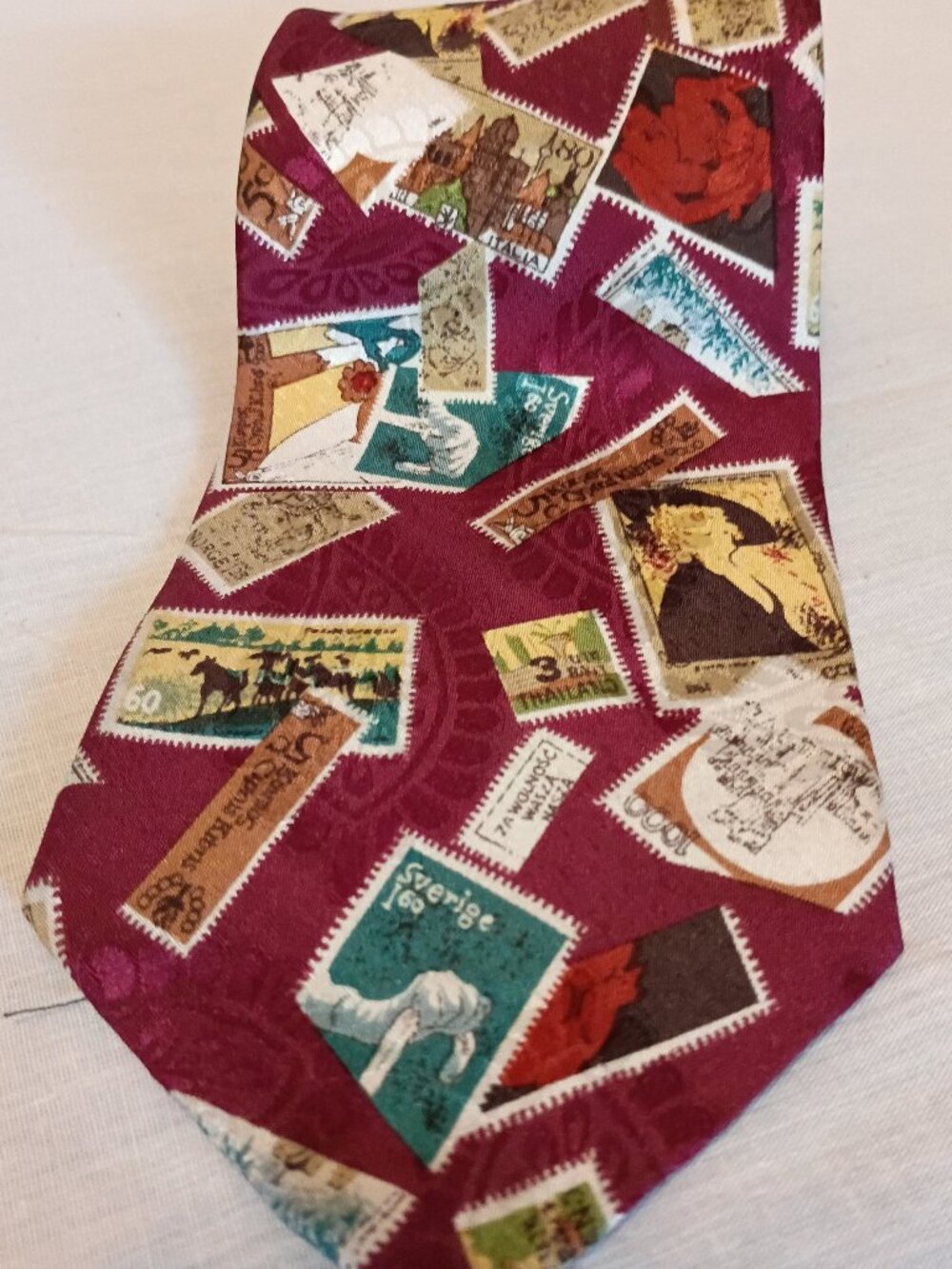 J. Blades & Co. Red Tie Postage Stamp Theme 58 inches 100% Silk Made in the USA